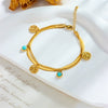 Women's Retro Highend Light Luxury Turquoise Tree Of Life Round Pendant Double Layer Stacked Stainless Steel Electroplated Bracelet
