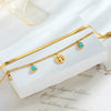 Women's Retro Highend Light Luxury Turquoise Tree Of Life Round Pendant Double Layer Stacked Stainless Steel Electroplated Bracelet