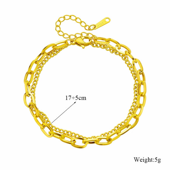Women's Retro Hip Hop Double Layer Stacked Titanium Steel Bracelet With Electroplating Treatment