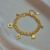 Women's Retro Hollow Sixpointed Star Rhinestone Doublelayer Chain Stainless Steel Bracelet With Electroplating