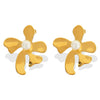 Women's Retro Imitation Pearl 316L Stainless Steel Electroplated Leaves And Flower Earrings