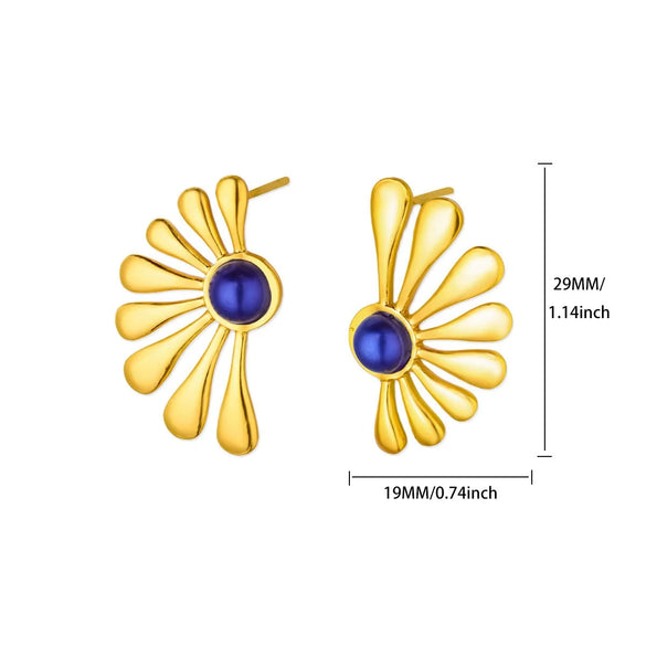 Women's Retro Ins Style Flower Geometric Natural Stone Stainless Steel 18K Electroplated Earrings