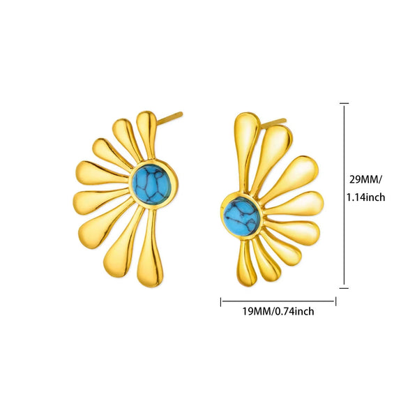 Women's Retro Ins Style Flower Geometric Natural Stone Stainless Steel 18K Electroplated Earrings
