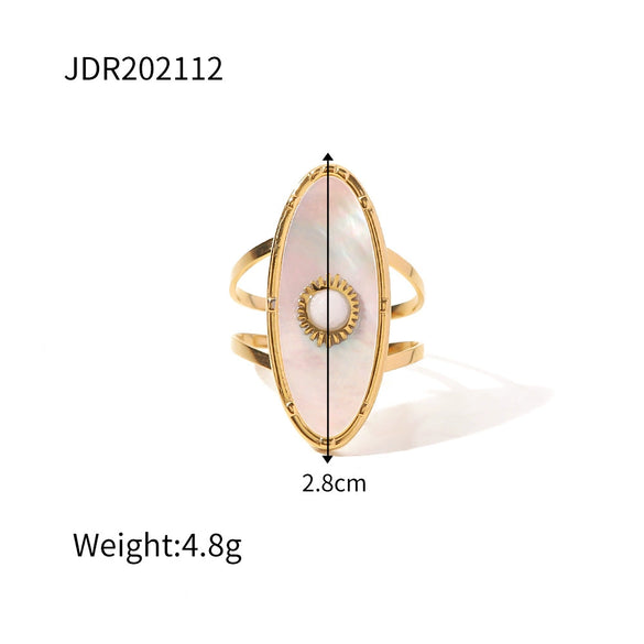 Women's Retro Ins Style Stainless Steel Oval Geometric Inlaid Pearl Ring With Electroplating
