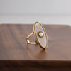 Women's Retro Ins Style Stainless Steel Oval Geometric Inlaid Pearl Ring With Electroplating