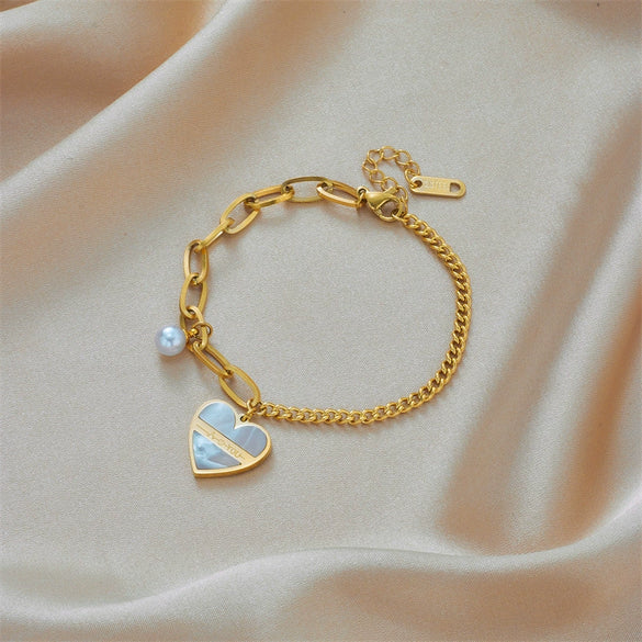 Women's Retro Irregular Titanium Steel Chain With Love Pendant Electroplated Bracelet