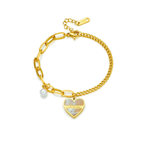 Women's Retro Irregular Titanium Steel Chain With Love Pendant Electroplated Bracelet
