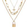 Women's Retro Layered Alloy Box Chain Necklace With Geometric Rhinestone Star Lock Pendant