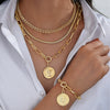 Women's Retro Layered Alloy Coin Pendant Necklace And Bracelet Set With Round Geometric Design And Electroplated Goldtone Finish