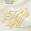 Women's Retro Layered Alloy Coin Pendant Necklace And Bracelet Set With Round Geometric Design And Electroplated Goldtone Finish