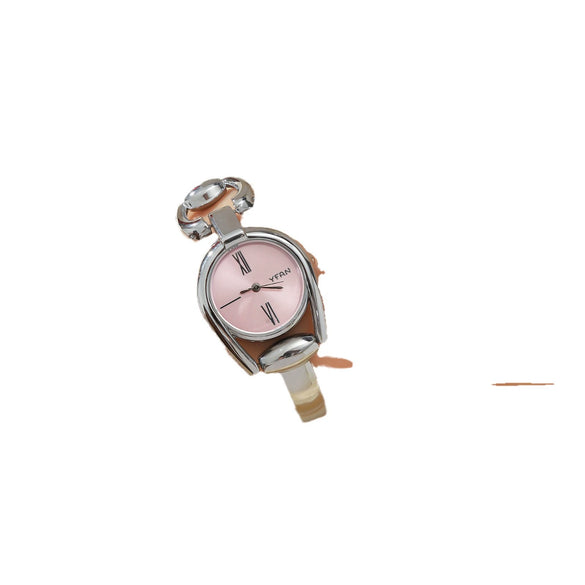 Women's Retro Leisure Alloy Case Stainless Steel Band Round Dial Quartz Watch With Roman Scale And Aurora Hollow Design