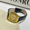 Women's Retro Leisure Metal Case Genuine Leather Strap Round Dial Quartz Watch