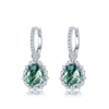 Women's Retro Light Luxury Pearshaped Geometric Green Moss Agate S925 Silver Earrings With Diamond Design