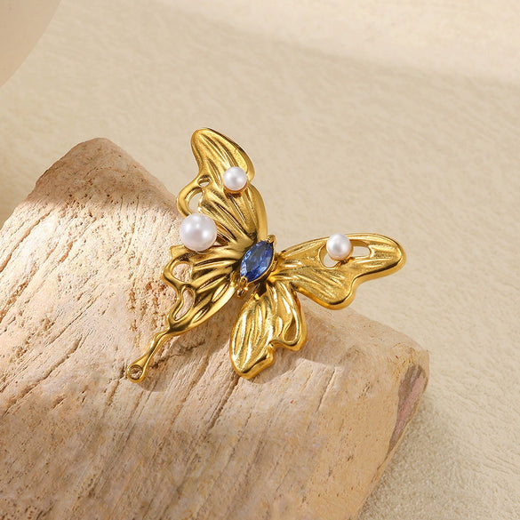 Women's Retro Light Luxury Stainless Steel Bow Pattern Threedimensional Insect Brooch With Electroplating