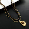 Women's Retro Light Luxury Titanium Steel Tiger Eye Necklace With Geometric Pattern And Electroplating Treatment And Pearl Chain