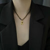 Women's Retro Light Luxury Titanium Steel Tiger Eye Necklace With Geometric Pattern And Electroplating Treatment And Pearl Chain