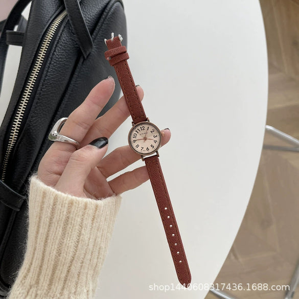 Women's Retro Literary Round Alloy Case Ordinary Glass Mirror Quartz Watch