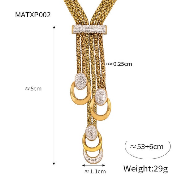 Women's Retro Long Tassel U Shaped Diamond Pendant Necklace In Light Luxury Style Titanium Steel Electroplated Jewelry