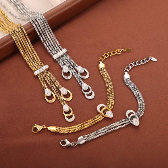 Women's Retro Long Tassel U Shaped Diamond Pendant Necklace In Light Luxury Style Titanium Steel Electroplated Jewelry