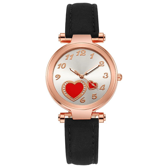 Women's Retro Love Casual Watch Alloy Case Pu Strap Stainless Steel Buckle Round Dial Onion Crown Mineral Reinforced Glass Mirror