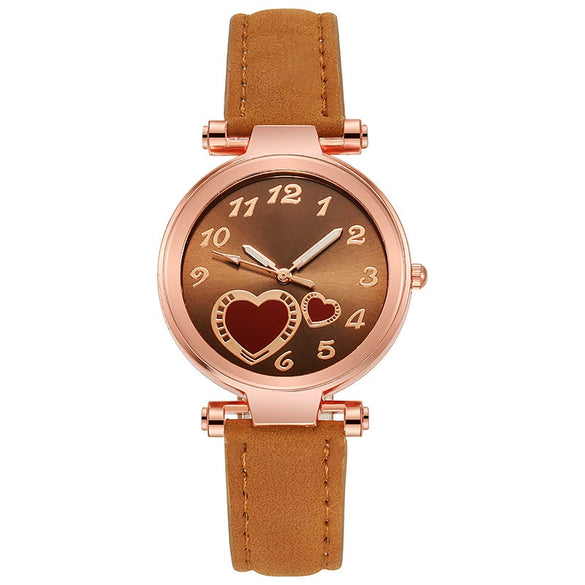 Women's Retro Love Casual Watch Alloy Case Pu Strap Stainless Steel Buckle Round Dial Onion Crown Mineral Reinforced Glass Mirror