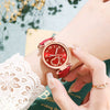 Women's Retro Love Casual Watch Alloy Case Pu Strap Stainless Steel Buckle Round Dial Onion Crown Mineral Reinforced Glass Mirror