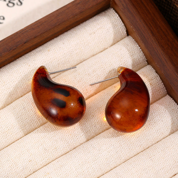 Women's Retro Maillard Geometric Plastic Resin Cshaped Electroplated Earrings