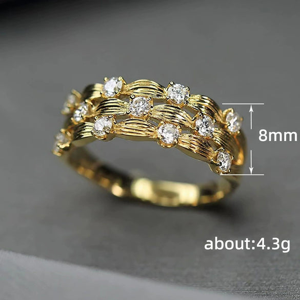 Women's Retro Metal Copper Ring With Gypsophila Leaf Pattern And Inlaid Zircon