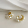 Women's Retro Minimalist Geometric C Shaped Pearl Earrings With Metal Design And S925 Silver Needle Ear Jewelry