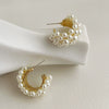 Women's Retro Minimalist Geometric C Shaped Pearl Earrings With Metal Design And S925 Silver Needle Ear Jewelry