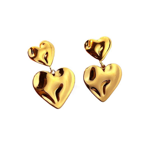 Women's Retro Minimalist Stainless Steel Double Heart Geometric Earrings With Electroplating