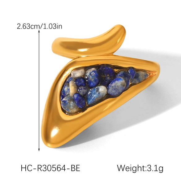 Women's Retro Natural Stone Geometric Stainless Steel Open Ring Set With Gemstones