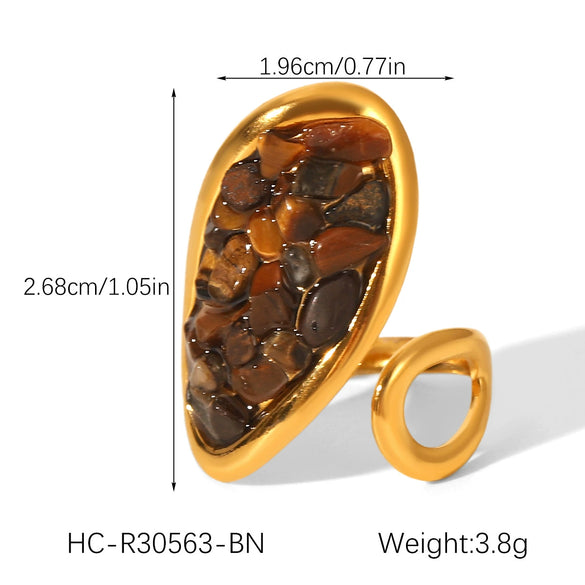 Women's Retro Natural Stone Geometric Stainless Steel Open Ring Set With Gemstones