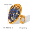 Women's Retro Natural Stone Geometric Stainless Steel Open Ring Set With Gemstones