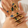Women's Retro Natural Stone Geometric Stainless Steel Open Ring Set With Gemstones