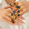 Women's Retro Natural Stone Geometric Stainless Steel Open Ring Set With Gemstones