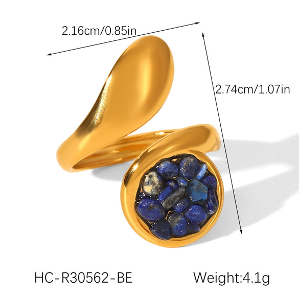 Women's Retro Natural Stone Geometric Stainless Steel Open Ring Set With Gemstones