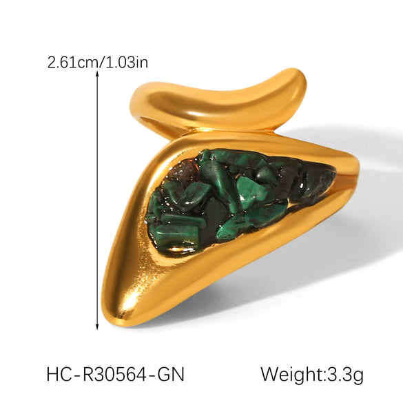 Women's Retro Natural Stone Geometric Stainless Steel Open Ring Set With Gemstones
