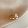 Women's Retro Natural Style Open Ring Metal Freshwater Pearl Geometric Electroplated