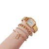 Women's Retro Niche Square Alloy Case Stainless Steel Clasp Imitation Leather Strap Watch And Bracelet Suit