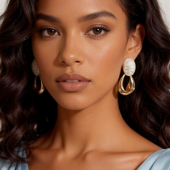Women's Retro Oval Geometric Copper Earrings With Real Gold Plating Elegant Minimalist Statement Jewelry