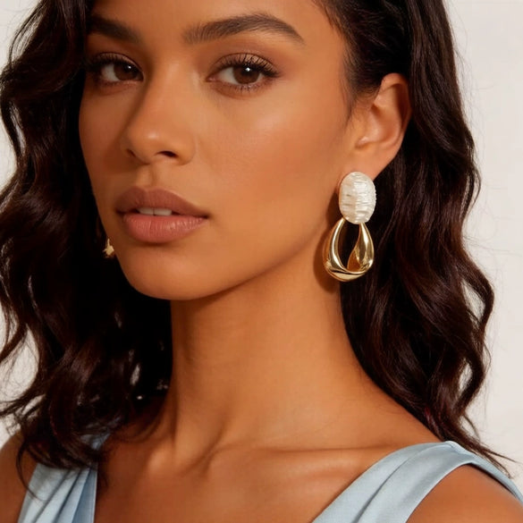 Women's Retro Oval Geometric Copper Earrings With Real Gold Plating Elegant Minimalist Statement Jewelry