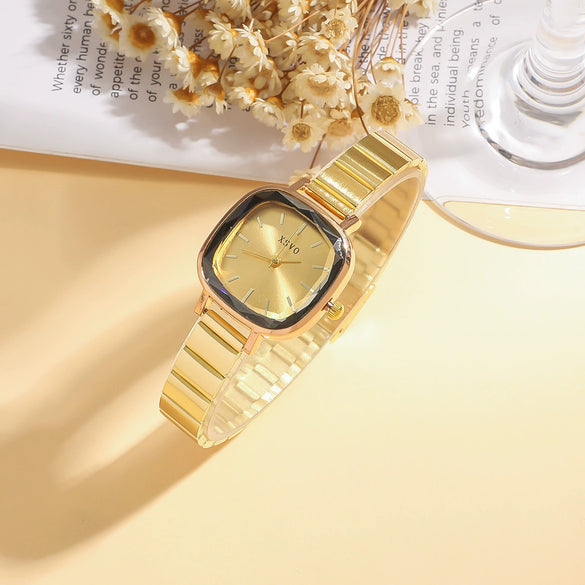 Women's Retro Pearl Bracelet Watch Set With Alloy Case And Square Dial