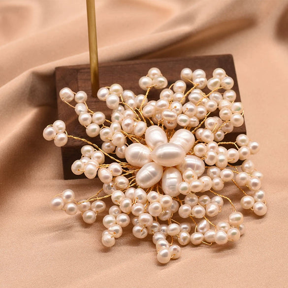 Women's Retro Pearl Brooch With Electroplated Rose And Snowflake Geometric Design Elegant Clothing Accessory Jewelry