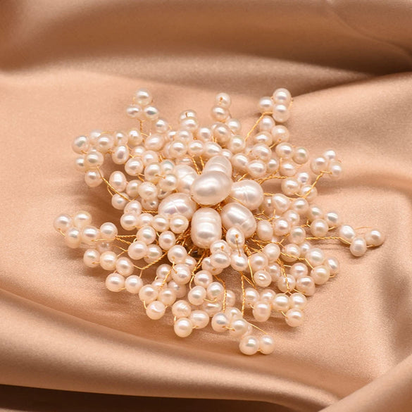 Women's Retro Pearl Brooch With Electroplated Rose And Snowflake Geometric Design Elegant Clothing Accessory Jewelry