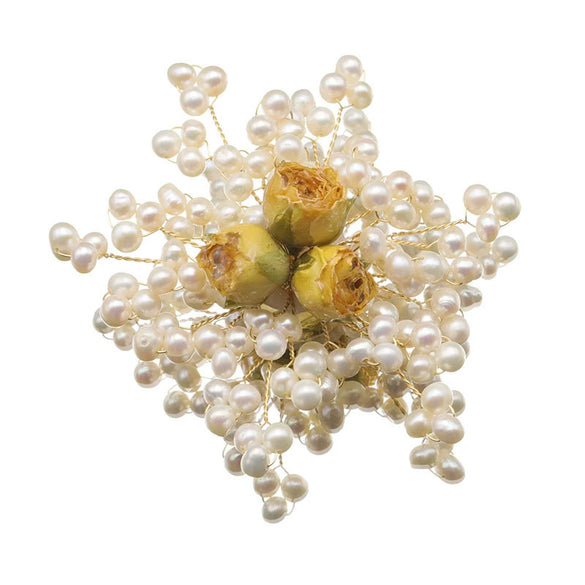 Women's Retro Pearl Brooch With Electroplated Rose And Snowflake Geometric Design Elegant Clothing Accessory Jewelry