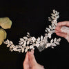 Women's Retro Pearl Crystal Flower Hair Comb With Metal Leaf Handmade Woven Bridal Headwear