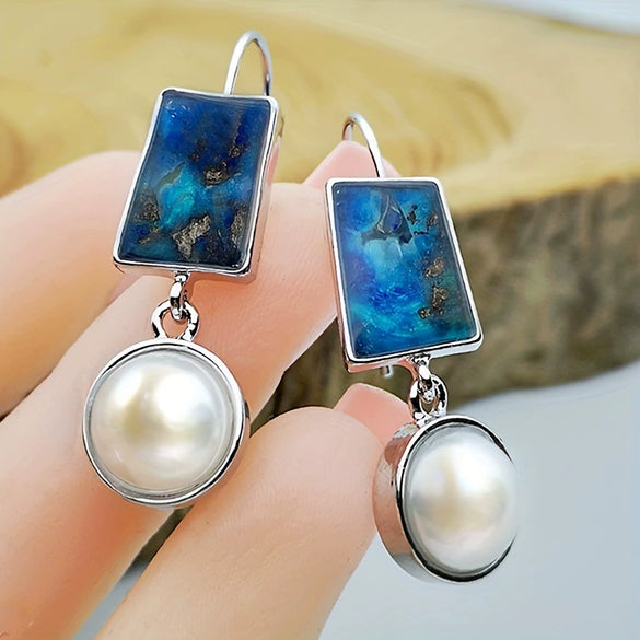 Women's Retro Pearl Enamel Imitation Abalone Shell Zinc Alloy Drop Shape Earrings