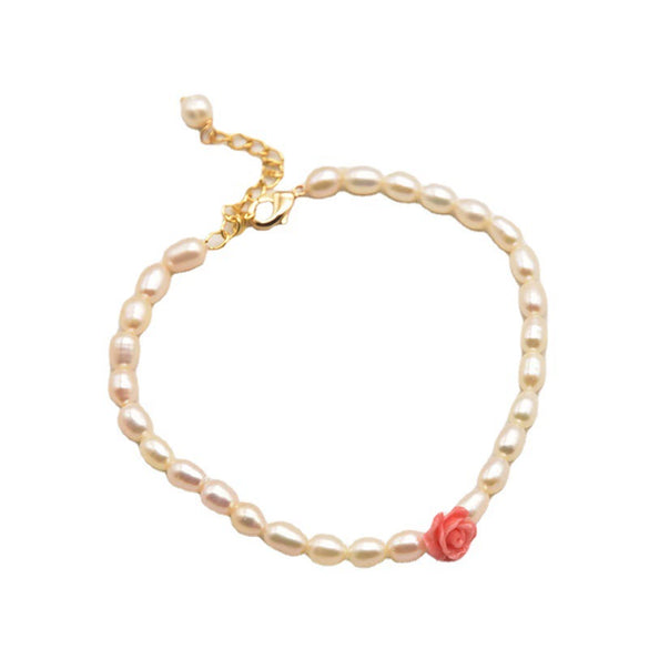 Women's Retro Pearl Flower Bracelet Elegant Embossed Hand Beaded Jewelry With Electroplated Detail Natural Style