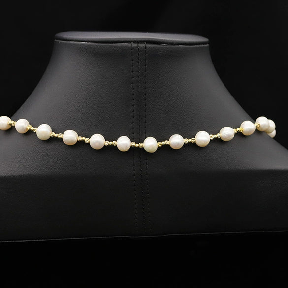 Women's Retro Pearl Necklace Long Adjustable Watermelon Bead Sweater Chain With Geometric Simple Design